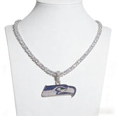 Seattle Seahawks Logo Pendant Necklace – with Heart Tennis Chain for Fans