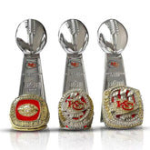 Kansas City Chiefs All Super Bowl Championship Ring & Trophy Set– 1970, 2020 & 2023 Winners Replica Collection
