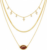 Women's Gold Football Layered Necklace – Cross Charm Game Day Fan Jewelry Gift