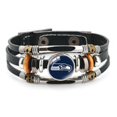 Leather Sports Team Logo Bracelet – Adjustable Fans Wristband Gift for Game Day & Holidays