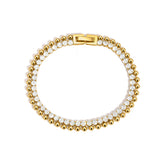 Double Row Tennis Bracelet – Sparkling CZ & Gold Bead Design