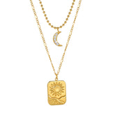 Sun & Moon Double Layer Pendant Necklace