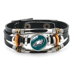 Leather Sports Team Logo Bracelet – Adjustable Fans Wristband Gift for Game Day & Holidays