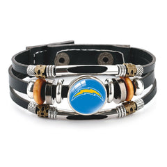 Leather Sports Team Logo Bracelet – Adjustable Fans Wristband Gift for Game Day & Holidays