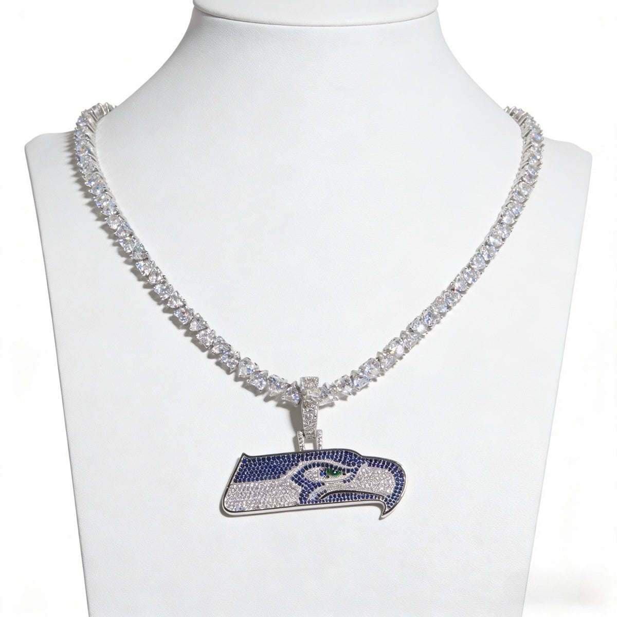 Seattle Seahawks Logo Pendant Necklace – with Heart Tennis Chain for Fans