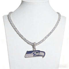 Seattle Seahawks Logo Pendant Necklace – with Heart Tennis Chain for Fans