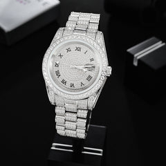 Silver Iced Out Moissanite Mechanical Watch