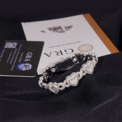 S925 Silver Moissanite Heart Cuban Bracelet