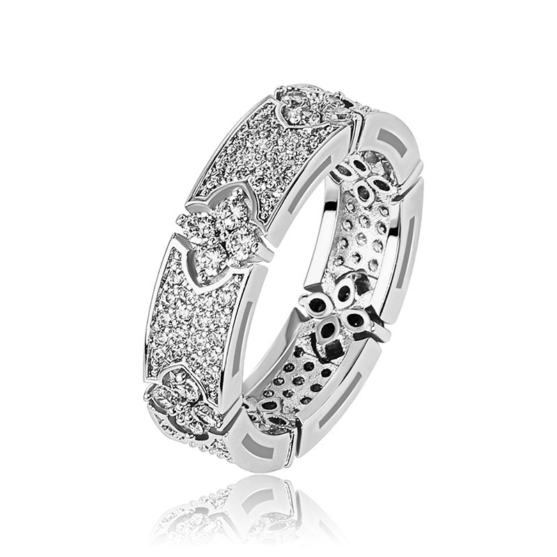 Iced Micro Paved Four Leaf Clover Ring