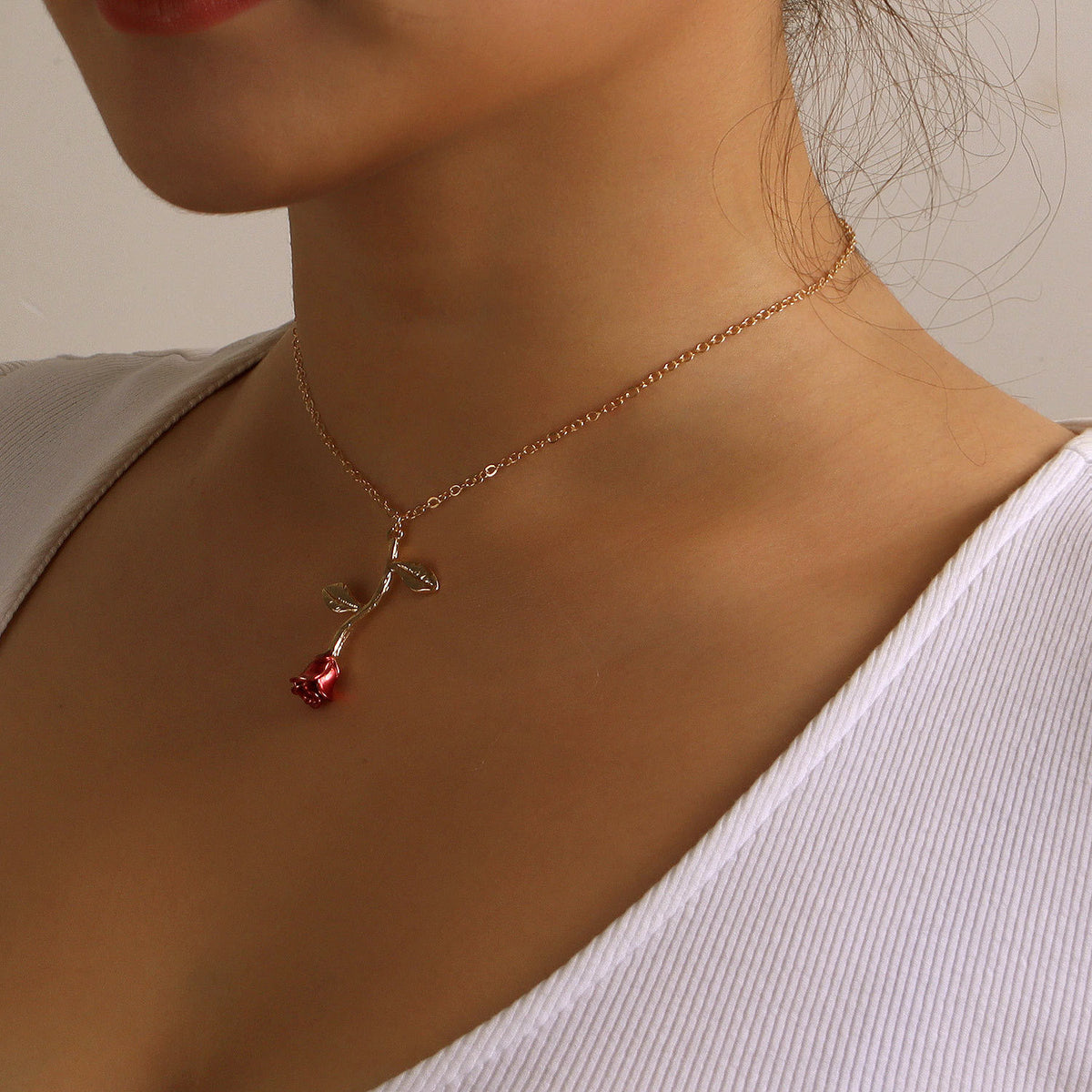 Red Rose Pendant Necklace
