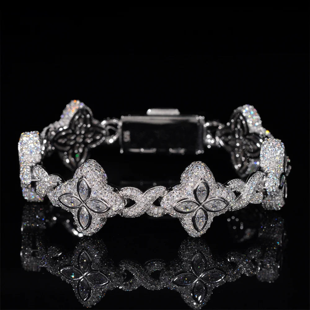 S925 Silver Four-Leaf Clover Moissanite  Bracelets for Women