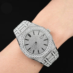 Silver Iced Out Moissanite Mechanical Watch