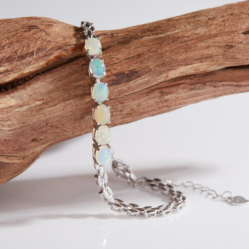 S925 Sterling Silver Rainbow Gemstone Bracelet