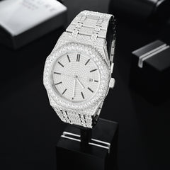 Silver Iced Out Moissanite Mechanical Watch