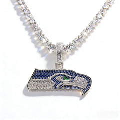 Seattle Seahawks Logo Pendant Necklace – with Heart Tennis Chain for Fans