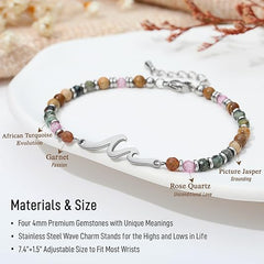Ocean Wave Bracelet – Adjustable Beaded Bracelet with Wave Charm, Perfect Gift for Her