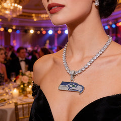 Seattle Seahawks Logo Pendant Necklace – with Heart Tennis Chain for Fans