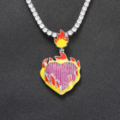 Iced Out Frozen Heart Pendant Necklace
