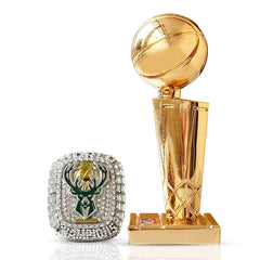 2021 Milwaukee Bucks Championship Ring and Trophy – #34 Tribute Commemorative Replica