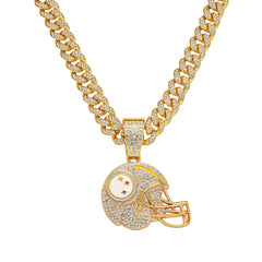 Sports Mini Helmet Pendant Necklace with Iced Out Cuban Chains for Football Fans Christmas Gifts