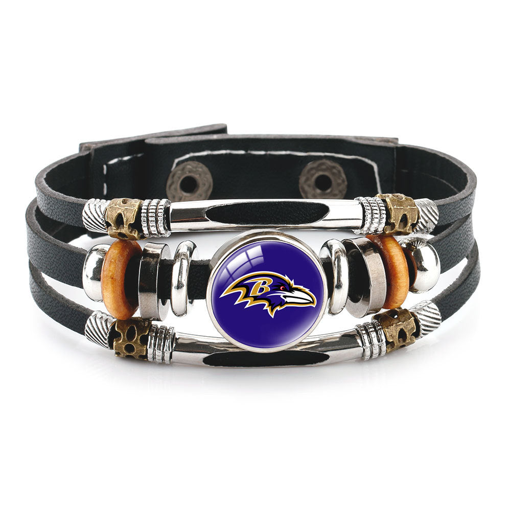 Leather Sports Team Logo Bracelet – Adjustable Fans Wristband Gift for Game Day & Holidays