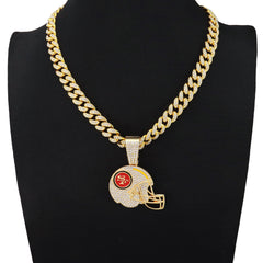 Sports Mini Helmet Pendant Necklace with Iced Out Cuban Chains for Football Fans Christmas Gifts