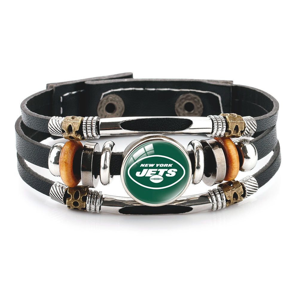 Leather Sports Team Logo Bracelet – Adjustable Fans Wristband Gift for Game Day & Holidays