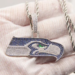 Seattle Seahawks Zircon Pendant Necklace - Game Day & Holiday Gift for Sports Fans - Chain Link Detail