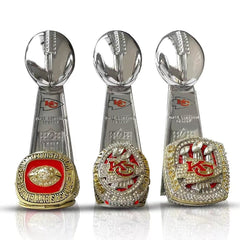 Kansas City Chiefs All Super Bowl Championship Ring & Trophy Set– 1970, 2020 & 2023  Winners Replica Collection