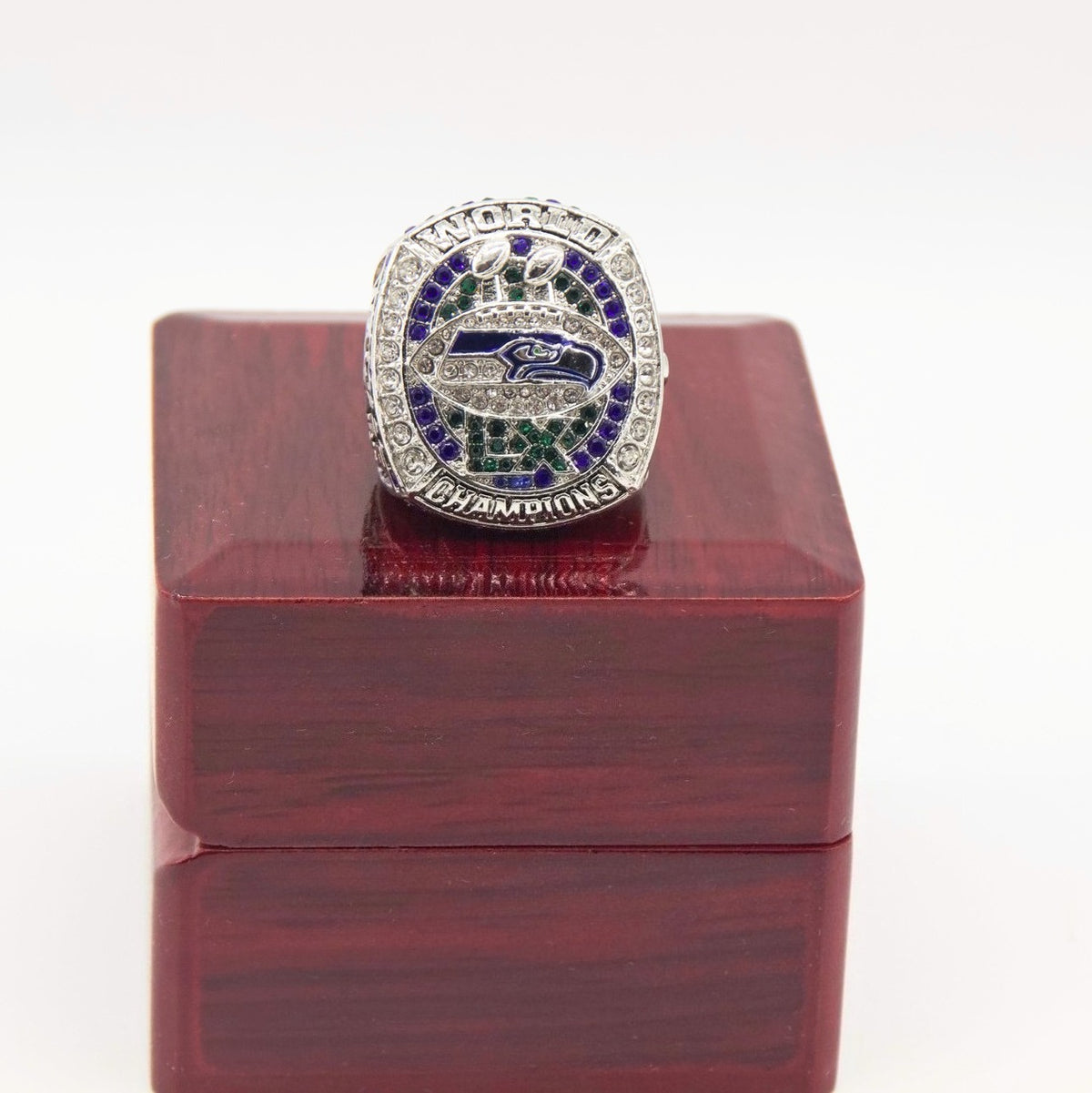 New 2025 Seahawks Championship Ring - Super Bowl 60 Fan Replica Ring - Display View