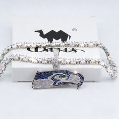 Seattle Seahawks Logo Pendant Necklace – with Heart Tennis Chain for Fans