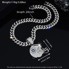 Sports Mini Helmet Pendant Necklace with Iced Out Cuban Chains for Football Fans Christmas Gifts