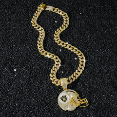 Sports Mini Helmet Pendant Necklace with Iced Out Cuban Chains for Football Fans Christmas Gifts