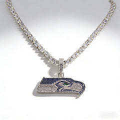Seattle Seahawks Logo Pendant Necklace – with Heart Tennis Chain for Fans