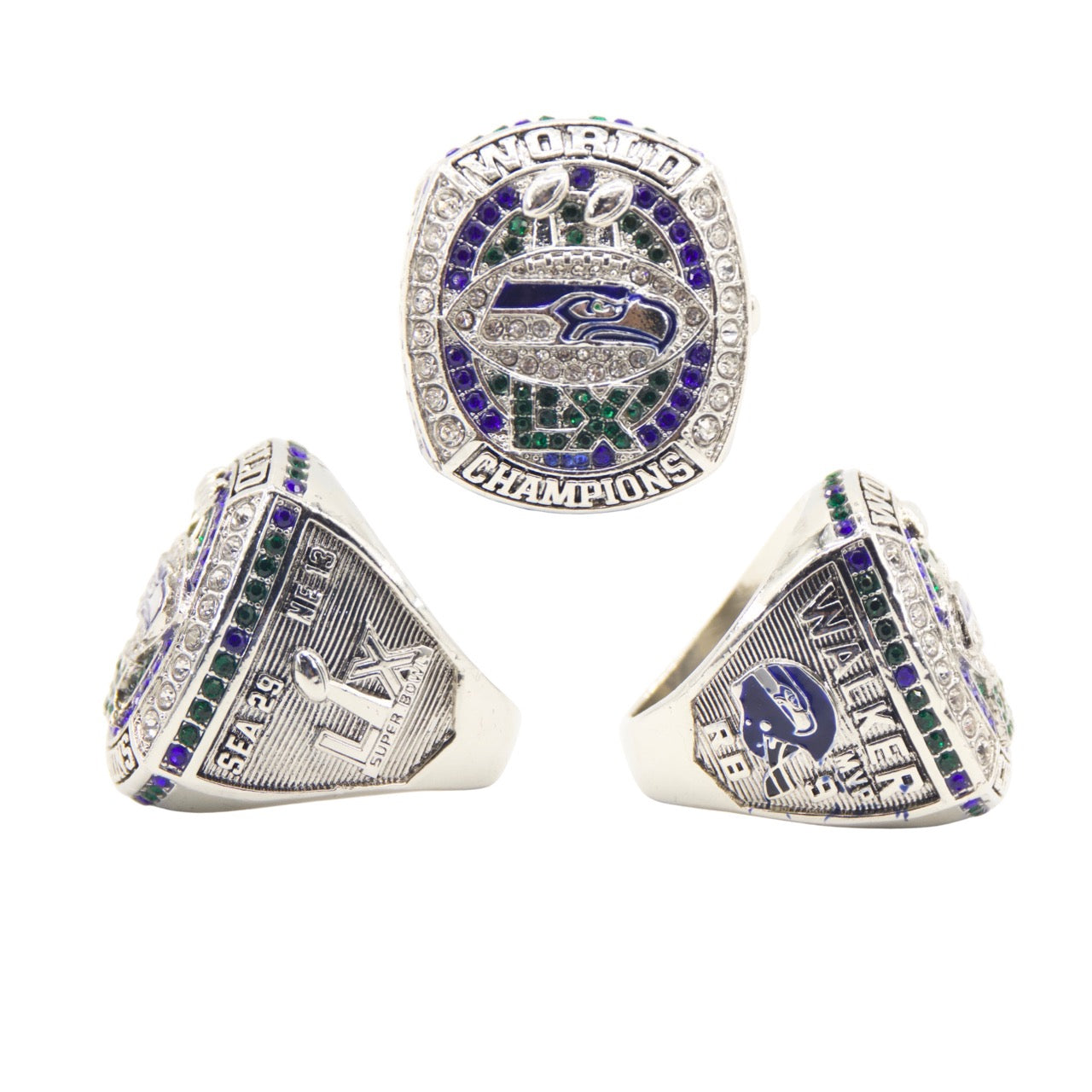 New 2025 Seahawks Championship Ring - Super Bowl 60 Fan Replica Ring - Front View