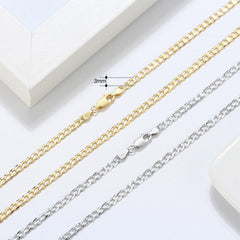 3mm S925 Sterling Silver Cuban Link Chain– Necklace for Daily Wear & Gift