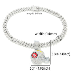 Sports Mini Helmet Pendant Necklace with Iced Out Cuban Chains for Football Fans Christmas Gifts