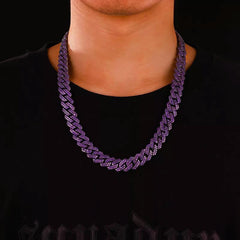Purple Iced Out  Cuban Chain Necklace & Bracelet 12mm