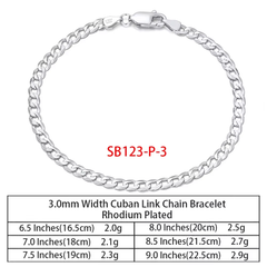 3mm 925 Sterling Silver Cuban Link Chain Bracelet– Non-Tarnish Jewelry for Everyday Wear&Gift
