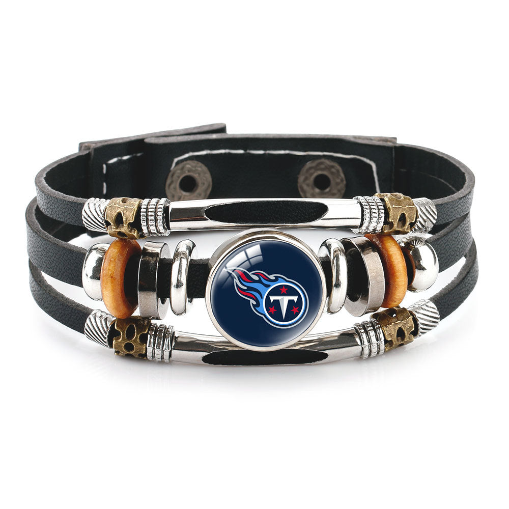 Leather Sports Team Logo Bracelet – Adjustable Fans Wristband Gift for Game Day & Holidays