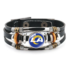 Leather Sports Team Logo Bracelet – Adjustable Fans Wristband Gift for Game Day & Holidays