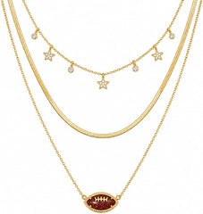 Women's Gold Football Layered Necklace – Cross Charm Game Day Fan Jewelry Gift