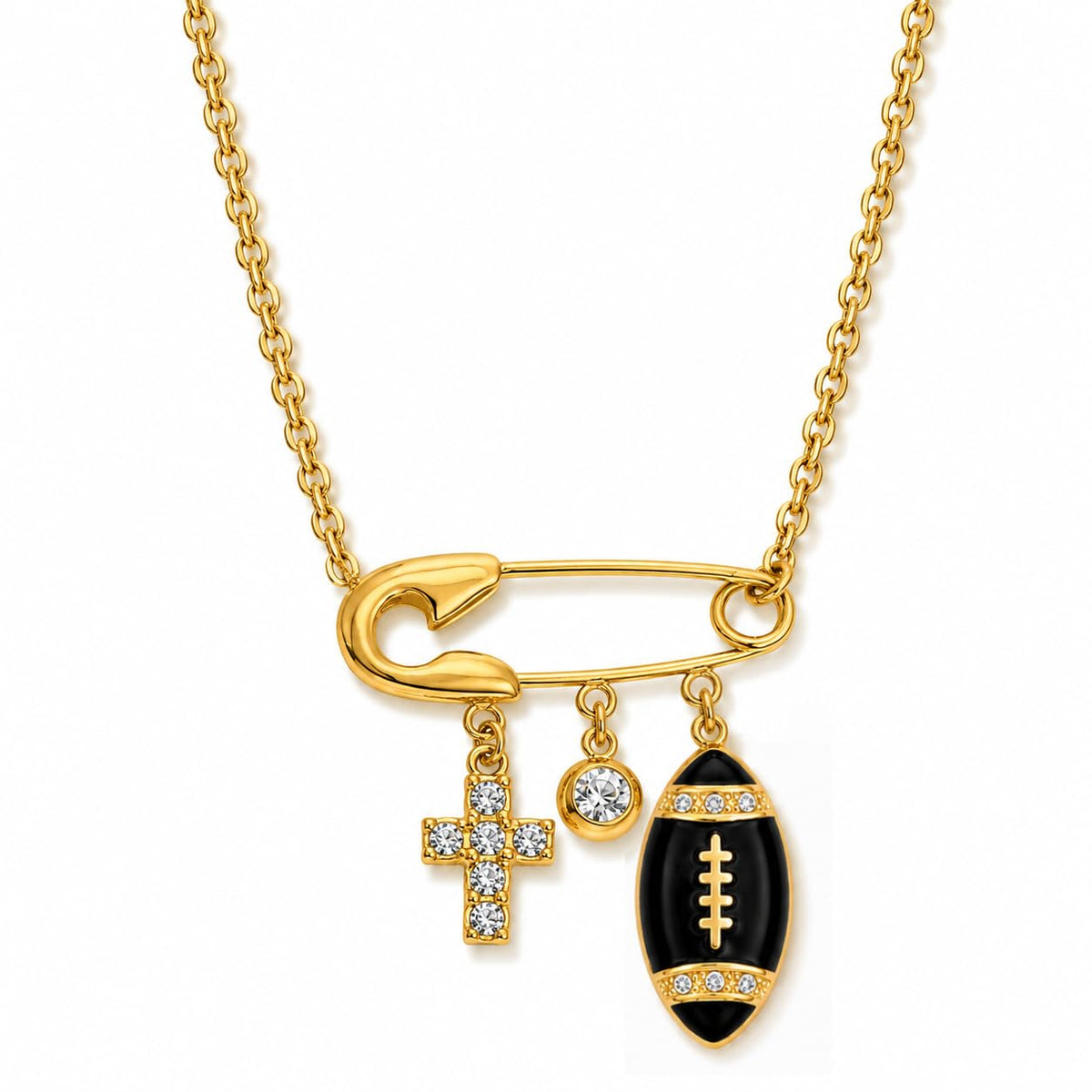 Gold Football Charms Pendant Necklace 18 inches