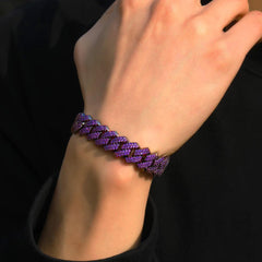 Purple Iced Out  Cuban Chain Necklace & Bracelet 12mm
