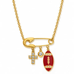 Gold Football Charms Pendant Necklace 18 inches