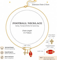 Gold Football Charms Pendant Necklace 18 inches
