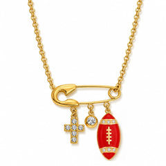 Gold Football Charms Pendant Necklace 18 inches