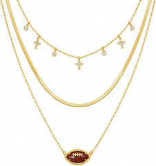 Women's Gold Football Layered Necklace – Cross Charm Game Day Fan Jewelry Gift