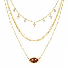 Women's Gold Football Layered Necklace – Cross Charm Game Day Fan Jewelry Gift