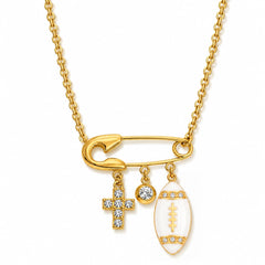 Gold Football Charms Pendant Necklace 18 inches